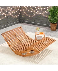 Outdoor Double Chaise Lounge for 2 with High Back Slatted Seat Stopper for Patio