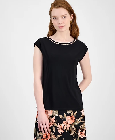 Kasper Women's Beaded-Trim Extended-Shoulder Top, Regular & Petite Sizes