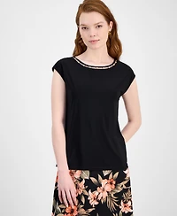 Kasper Women's Beaded-Trim Extended-Shoulder Top, Regular & Petite Sizes