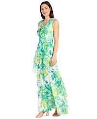 R & M Richards Petite Printed Ruffle-Trim-Overlay Dress