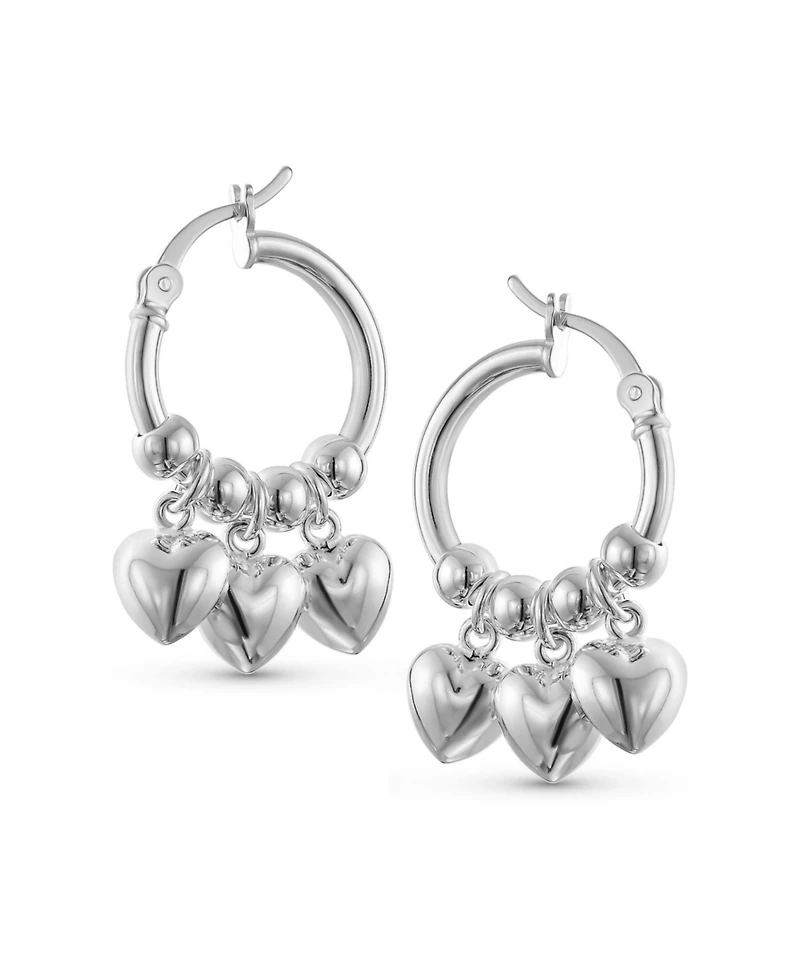 Bling Jewelry Romantic Love Dangle Earrings with Multi Charms Heart Shaped Huggie Hoops in Silver