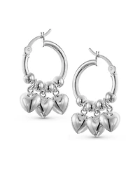 Bling Jewelry Romantic Love Dangle Earrings with Multi Charms Heart Shaped Huggie Hoops in Silver