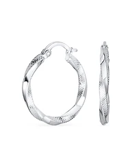 Bling Jewelry Timeless Slender Wire Rope Hoop Huggie Earrings Sterling Silver 1 Inch Diameter