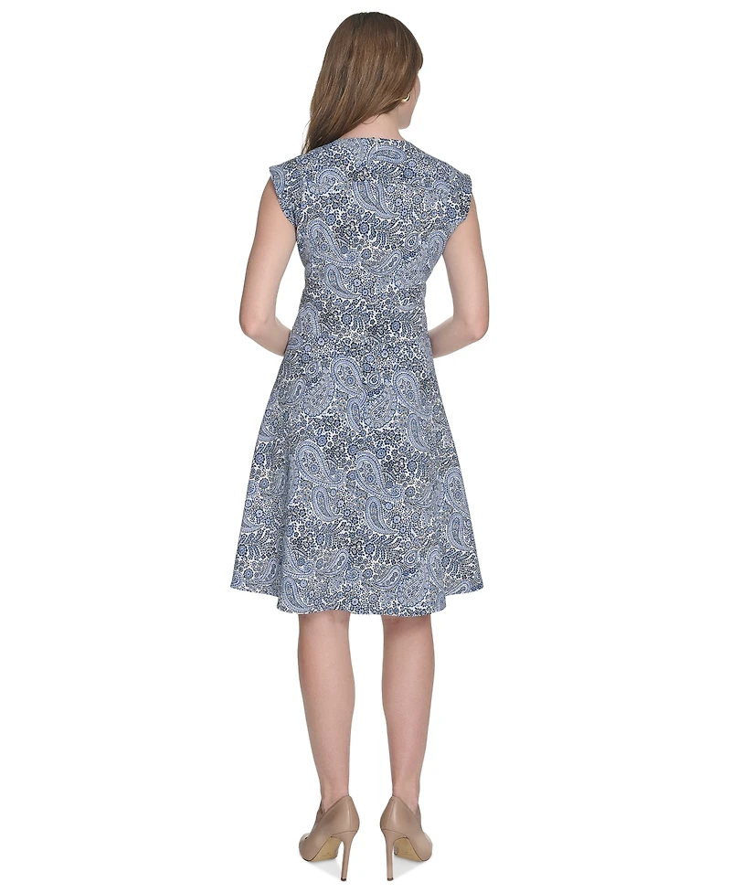 Tommy Hilfiger Women's Paisley-Print Cap-Sleeve V-Neck Hopsack Dress