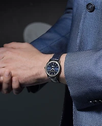 Frederique Constant Men's Swiss Moneta Moonphase Navy Leather Strap Watch 37mm