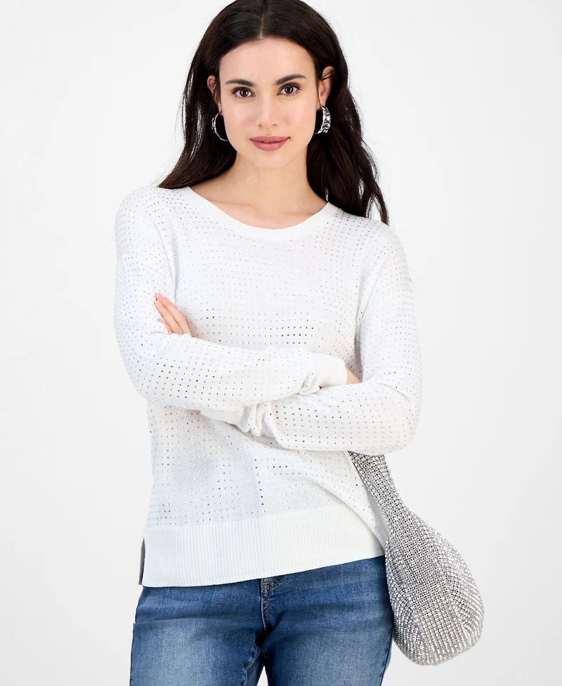 I.n.c. International Concepts Petite Pointelle Crewneck Sweater, Exclusively at Macy's