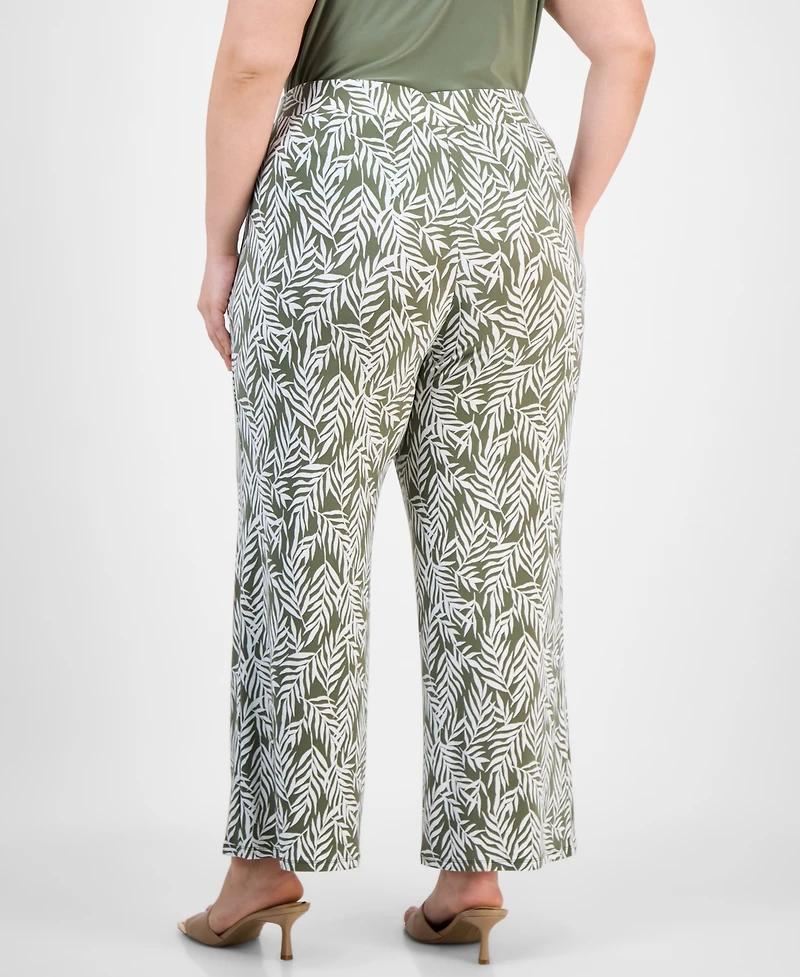 Kasper Plus Printed Wide-Leg Pull-On Pants
