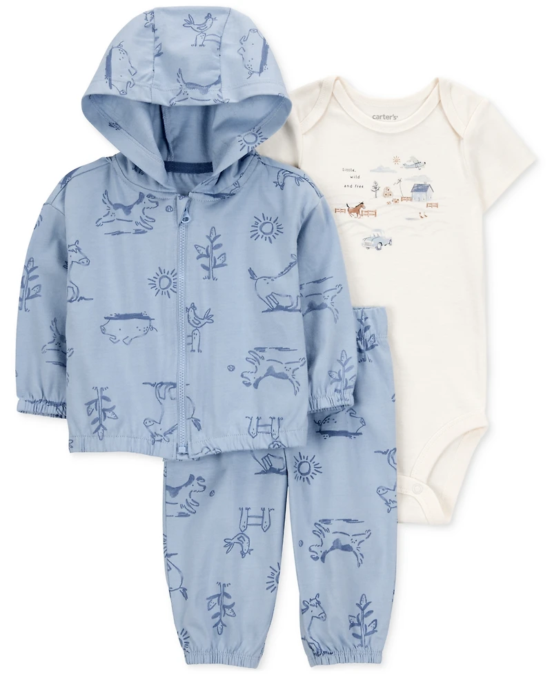 Carter's Baby Boys Dog Little Character Set Cotton Hooded Cardigan, Bodysuit & Pants, 3 Piece
