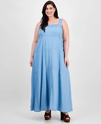 Vince Camuto Plus Square-Neck Smocked-Back Sleeveless Maxi Dress