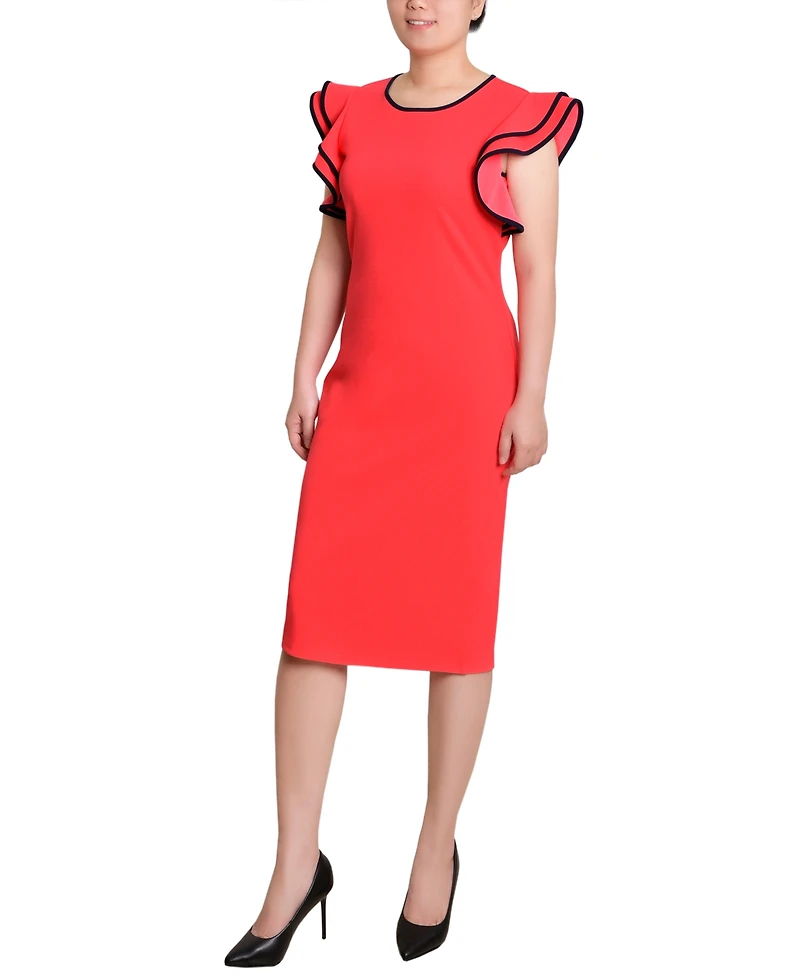 Ny Collection Petite Ruffle Sleeve Dress with Contrast Tipping