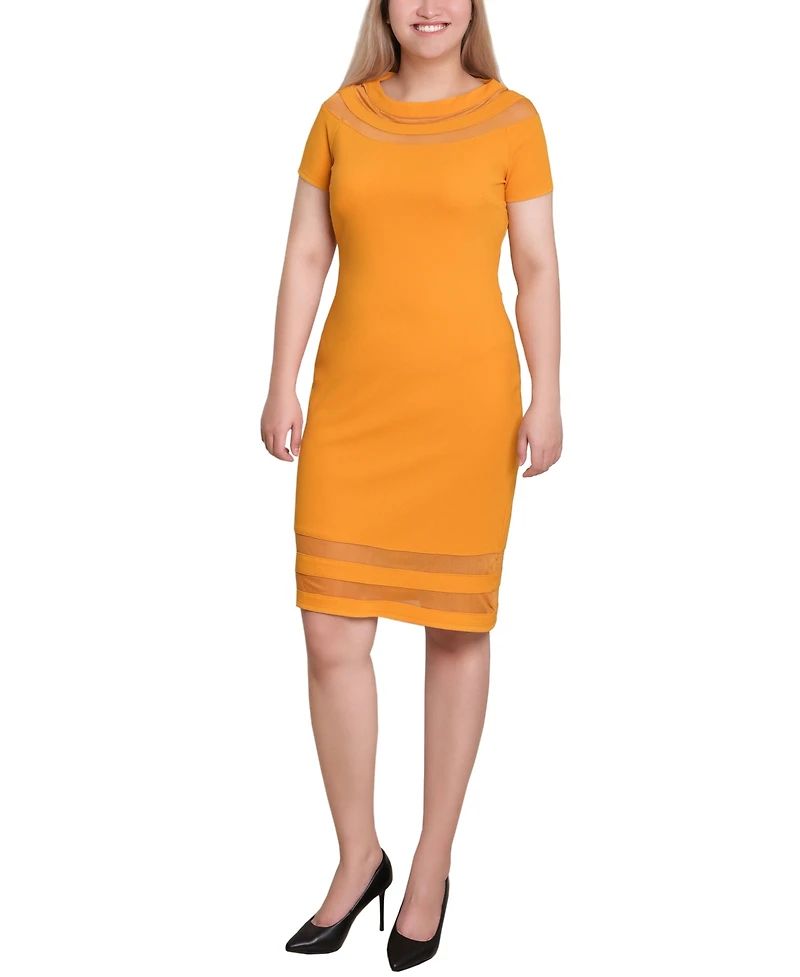 Ny Collection Petite Short Sleeve Dress with Mesh Insets