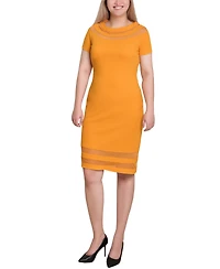 Ny Collection Petite Short Sleeve Dress with Mesh Insets