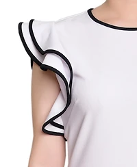 Ny Collection Petite Ruffle Sleeve Dress with Contrast Tipping