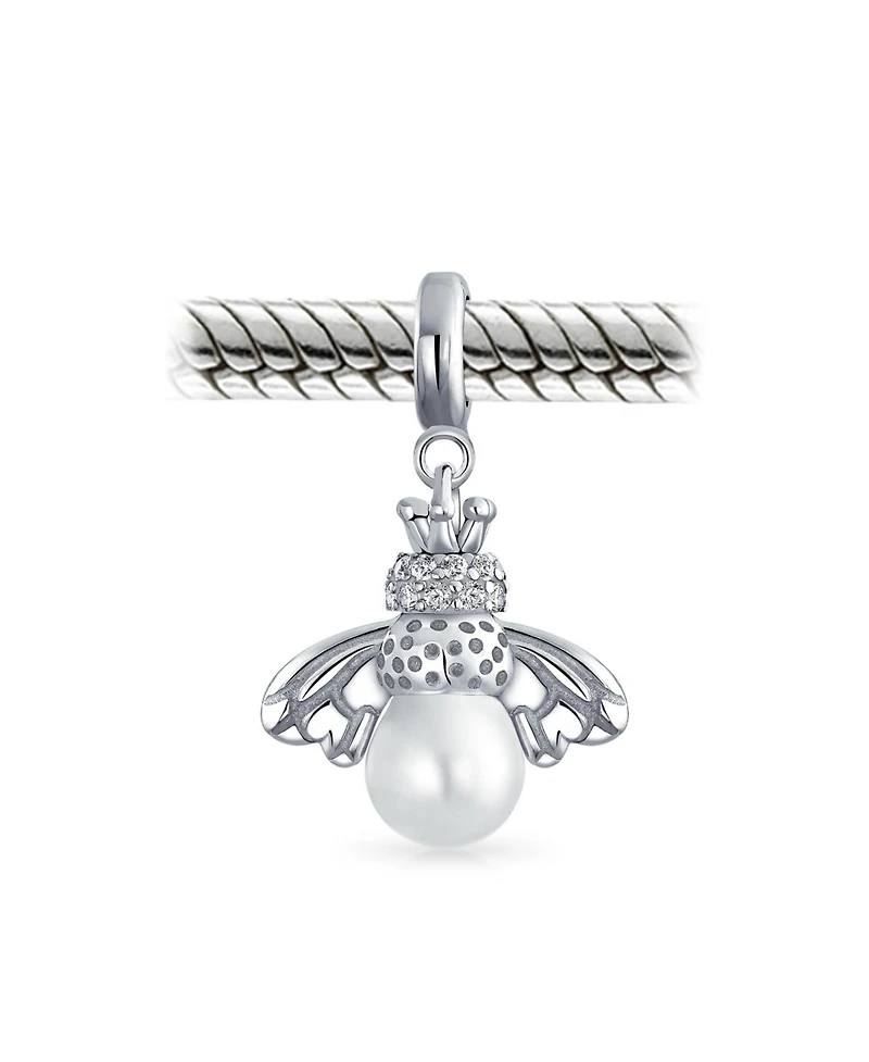 Bling Jewelry Garden Insect Pearl Queen Bee Dangle Charm Bead Mom Sterling Silver Bracelet