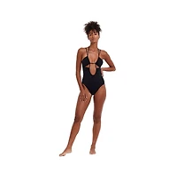 Flirtt Gottex Women's Solid Deep Plunge Cut Out Halter One Piece Swimsuit