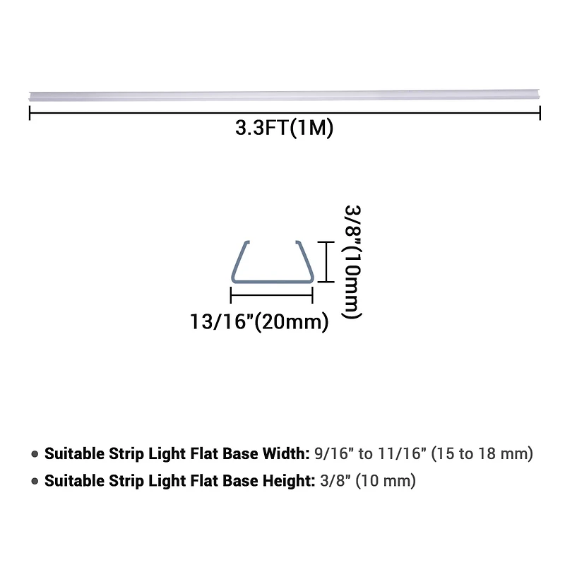 DELight 3.3" Plastic U Channel System 20PCS Del-M031M for 11/16"W Rgb Rope Light Models Del-D50R,Del-D100R,Del-D150R