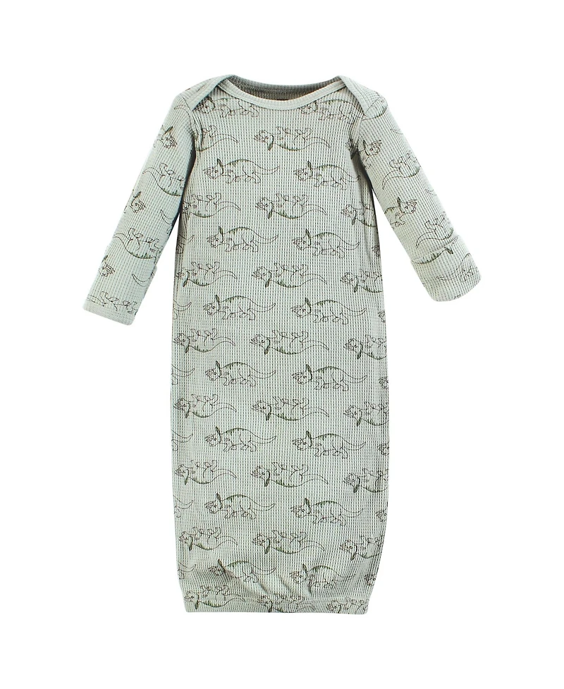 Hudson Baby Baby Boys Hudson Thermal Gown 3pk, Sage Dinosaur, Newborn