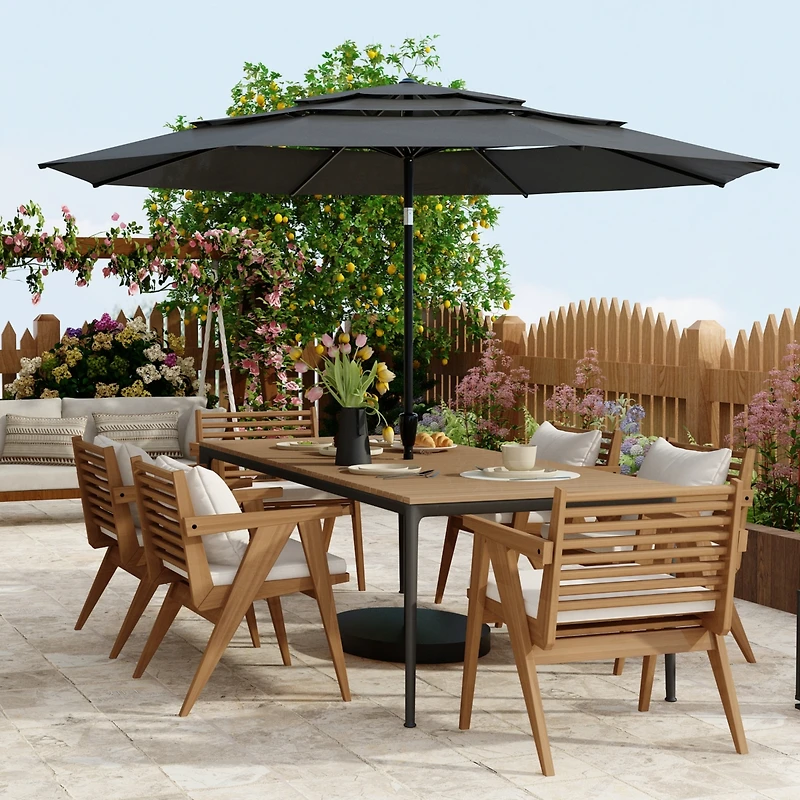11 ft. Outdoor Patio Market Beach Umbrella with 3-Tier Vented Canopy, With 8 Heavy-Duty Ribs & Crank Tilt in Blue