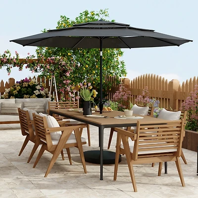 11 ft. Outdoor Patio Market Beach Umbrella with 3-Tier Vented Canopy, With 8 Heavy-Duty Ribs & Crank Tilt in Blue