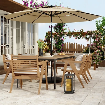 11 ft. Outdoor Patio Market Beach Umbrella With 3-Tier Vented Canopy, 8 Heavy-Duty Ribs & Crank Tilt Blue