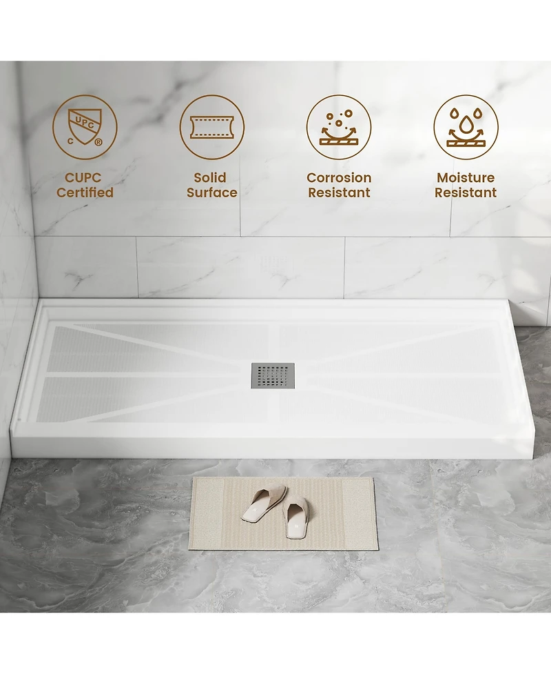 Casainc 60"W X 30"D Smc Single Threshold Shower Base Anti-Slip Shower Pan, Drain Assembly & Drain Cover Included