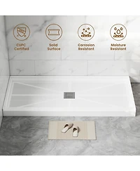 Casainc 60"W X 30"D Smc Single Threshold Shower Base Anti-Slip Shower Pan, Drain Assembly & Drain Cover Included