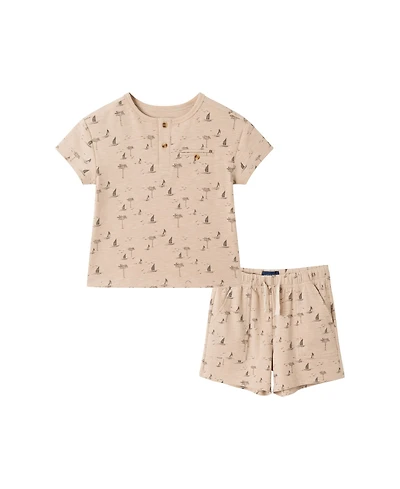 Andy & Evan Toddler Boys Toddler/Child Washed Sailboat Henley and Shorts Set