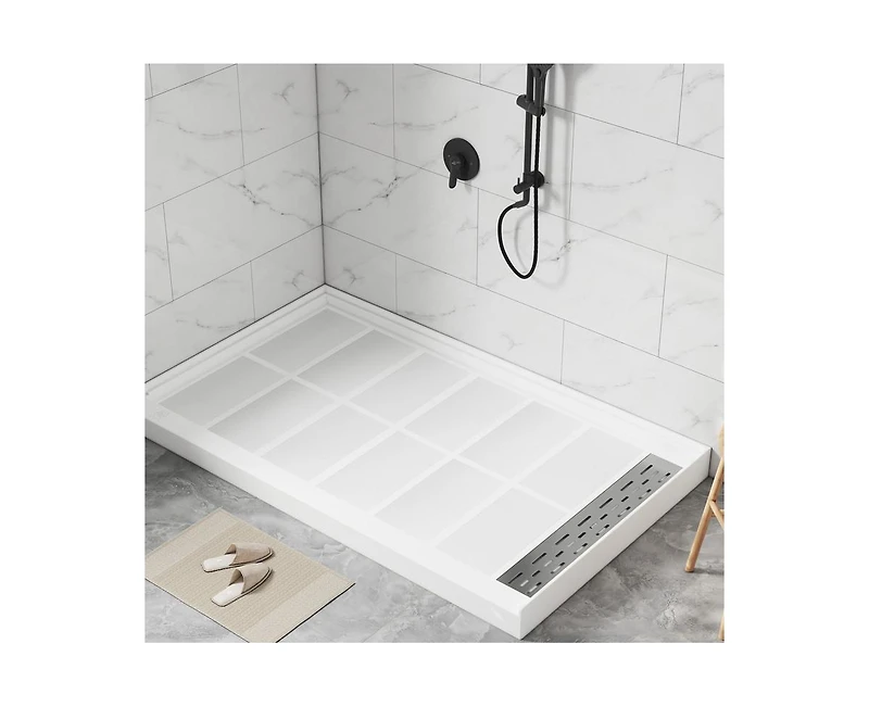 Casainc 60"W X 36"D Smc Single Threshold Shower Base Anti-Slip Shower Pan, Drain Assembly & Drain Cover Included