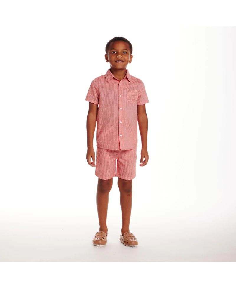 Andy & Evan Toddler Boys Toddler/Child Coral Seersucker Short Sleeve Buttondown Shirt Set