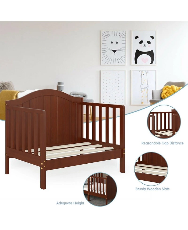2-in-1 Classic Convertible Wooden Toddler Bed with 2 Side Guardrails for Extra Safety