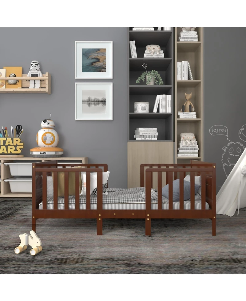 2-in-1 Convertible Kids Wooden Bedroom Furniture with Guardrails