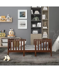 2-in-1 Convertible Kids Wooden Bedroom Furniture with Guardrails