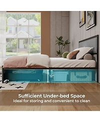 Full Size Bed Frame with Led Lights Drawer and Metal Slats-Full Size