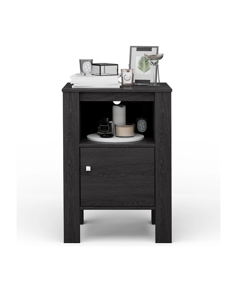 Compact Floor Farmhouse Nightstand with Open Shelf and Cabinet