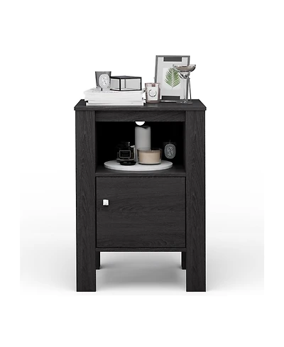 Compact Floor Farmhouse Nightstand with Open Shelf and Cabinet