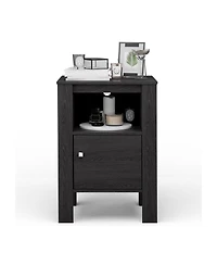 Compact Floor Farmhouse Nightstand with Open Shelf and Cabinet