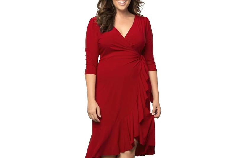Kiyonna Women's Plus Whimsy Ruffled Midi Wrap Dress