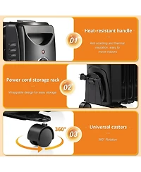 Zafro 1500W Oil-Filled Radiator Heater, Portable Electric Space Heater with Adjustable Thermostat, 3 Heat Levels, Tip-Over & Overheat Protection, Quie