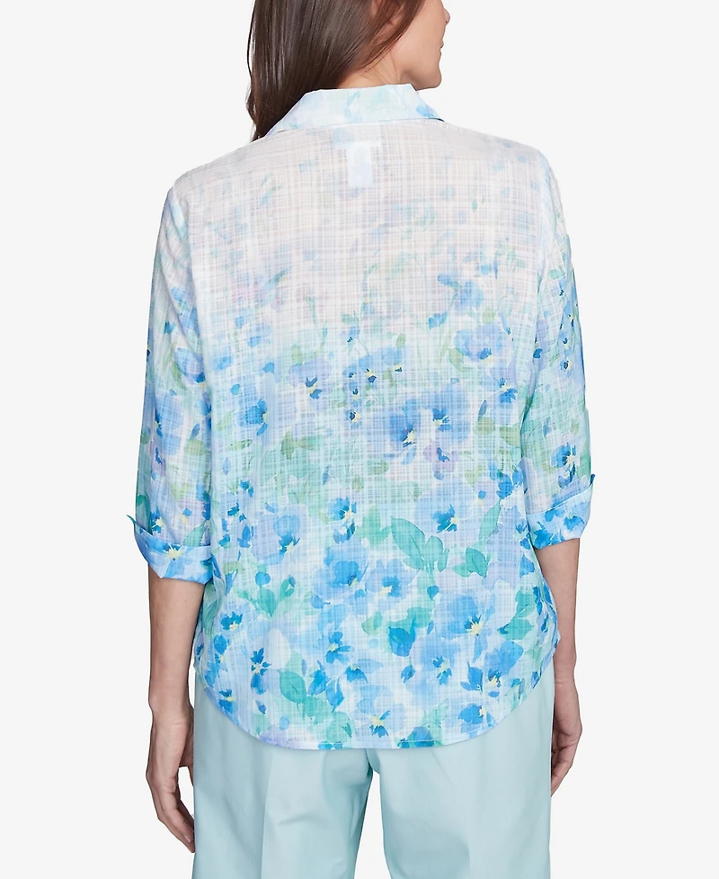 Alfred Dunner Women's St. Thomas Border Floral Collared Neck Top