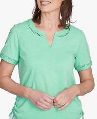 Alfred Dunner Women's Rise Shine Dot Lace Trimmed Short Sleeve Round Neck T-Shirt