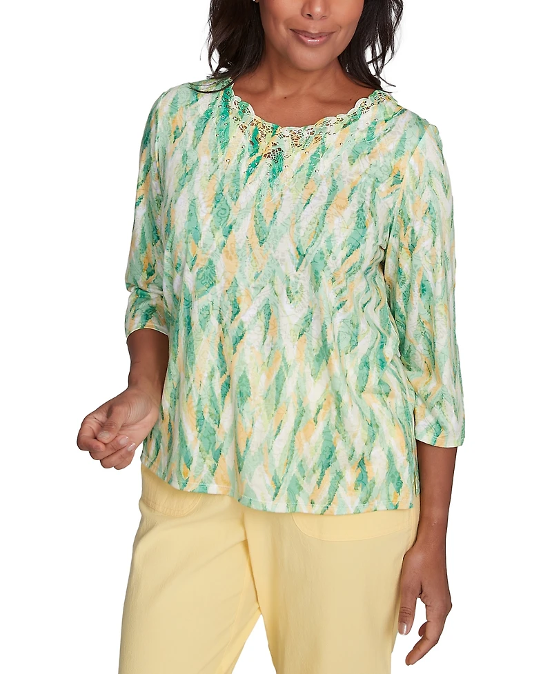 Alfred Dunner Women's Rise Shine Bright Textured Strokes Embellished Crew Neck Top