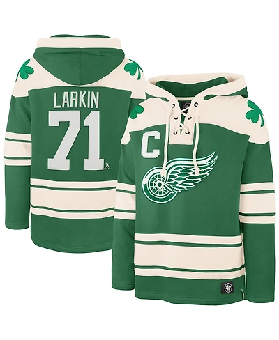 '47 Brand Men's Dylan Larkin Kelly Green Detroit Red Wings St. Patrick's Day Player Name Number Lacer Pullover Hoodie