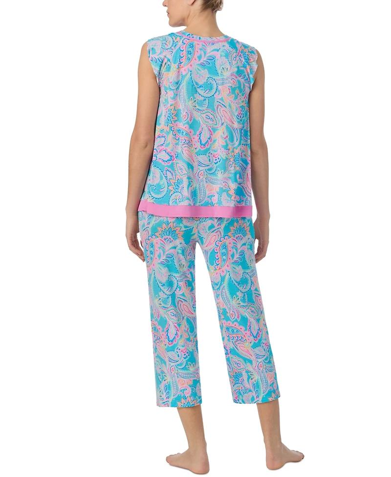 Ellen Tracy Women's Printed V-Neck Cropped Pajama Set