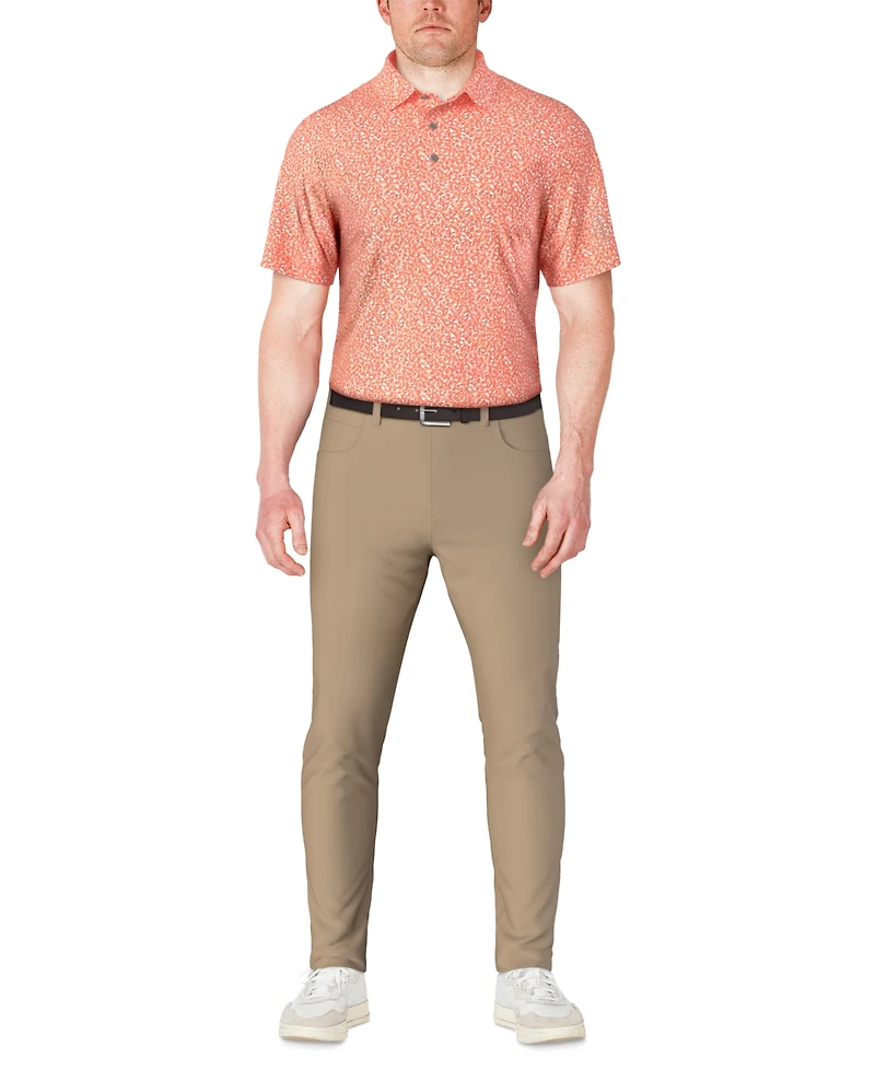 Pga Tour Men's Short Sleeve Micro Geo Print Golf Polo Shirt