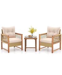 3 Pcs Patio Furniture Set Outdoor Pe Wicker Conversation Bistro Set