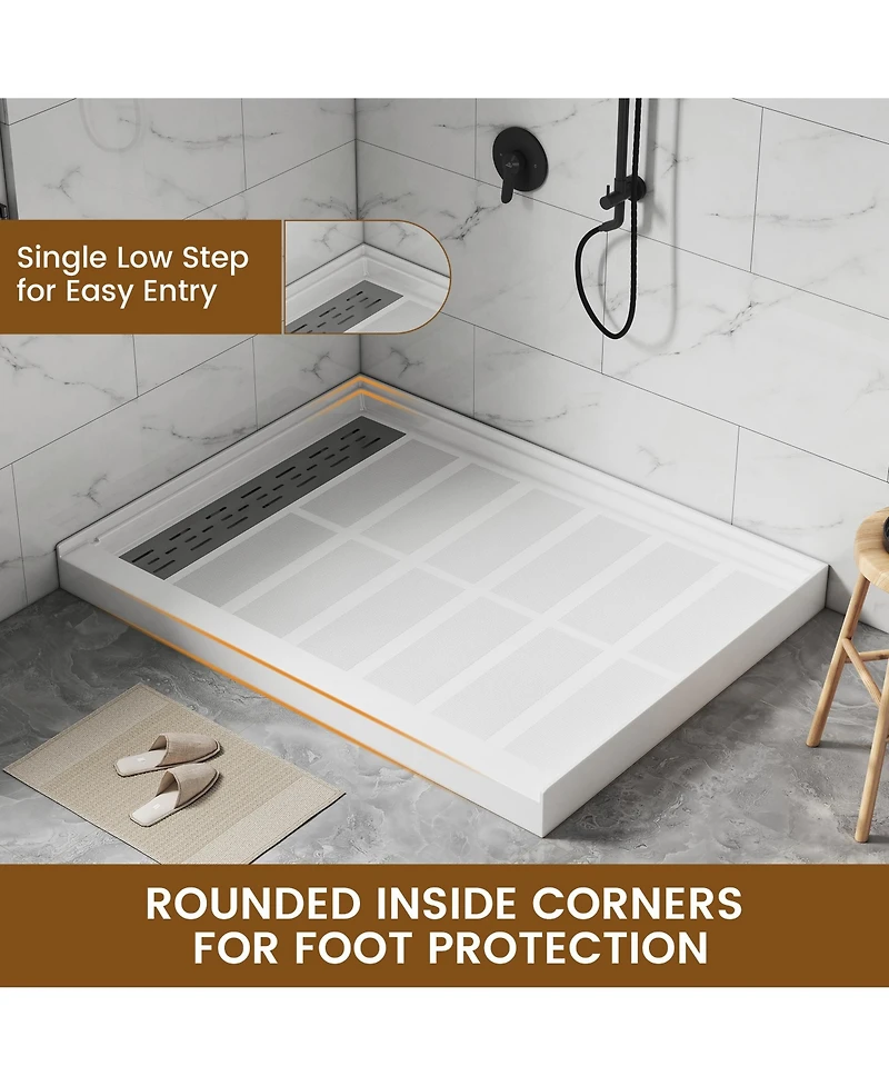 Casainc 48"W X 36"D Solid Surface Single Threshold Shower Base Anti-Slip Shower Pan, Drain Assembly & Drain Cover Included