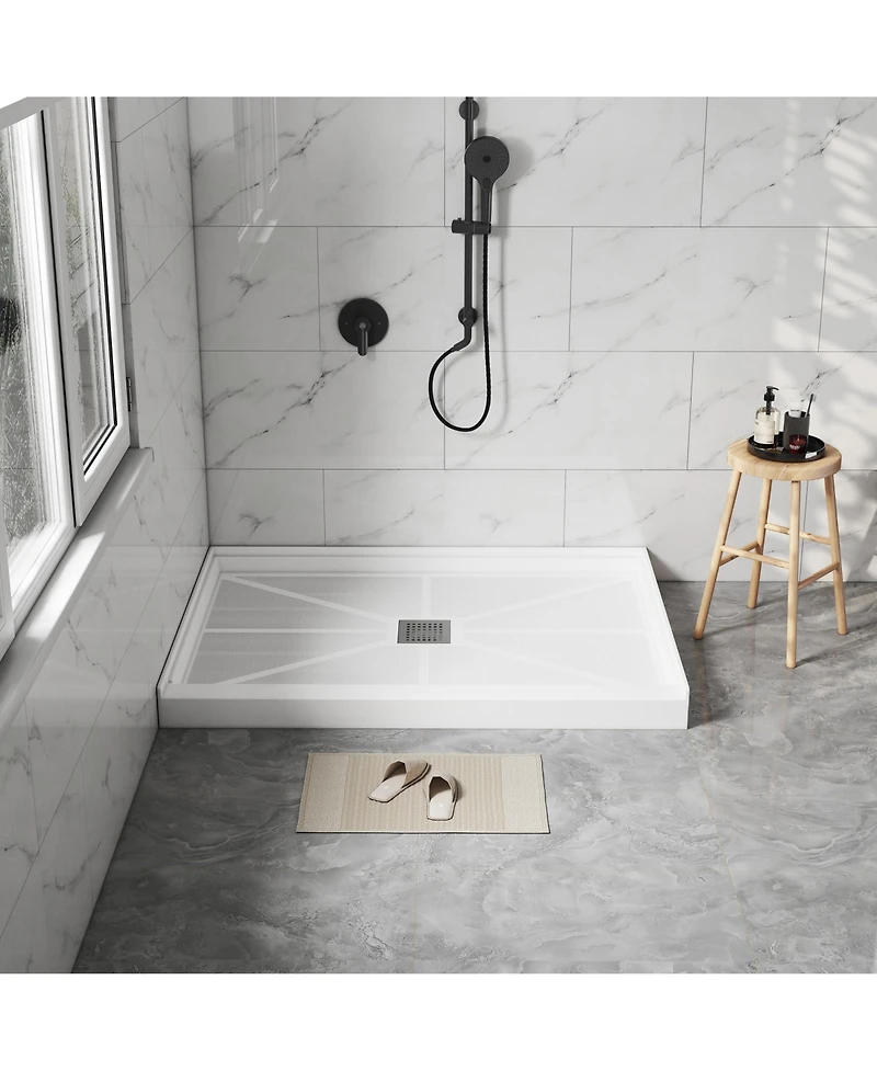 Casainc 48"W X 36"D Smc Single Threshold Shower Base Anti-Slip Shower Pan, Drain Assembly & Drain Cover Included