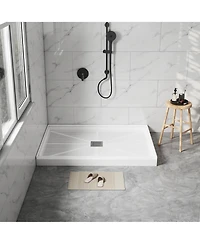 Casainc 48"W X 36"D Smc Single Threshold Shower Base Anti-Slip Shower Pan, Drain Assembly & Drain Cover Included