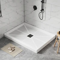 Casainc 48"W X 36"D Smc Single Threshold Shower Base Anti-Slip Shower Pan, Drain Assembly & Drain Cover Included