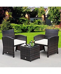 3PCS Patio Rattan Wicker Furniture Cushion Sofa Coffee Table